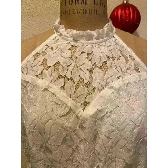 Ruffle Lace Frilled Neck Empire Waist Mini Dress White NWT Size L - Picture 4 of 12